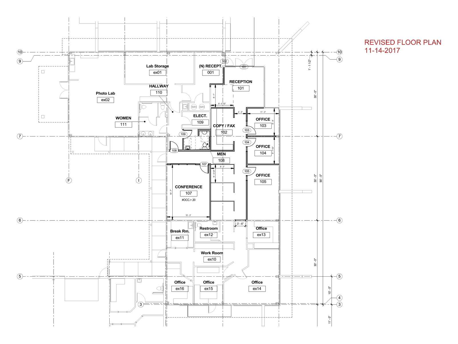 Revised floor plan dated November 2017 showing offices, conference room and lab space